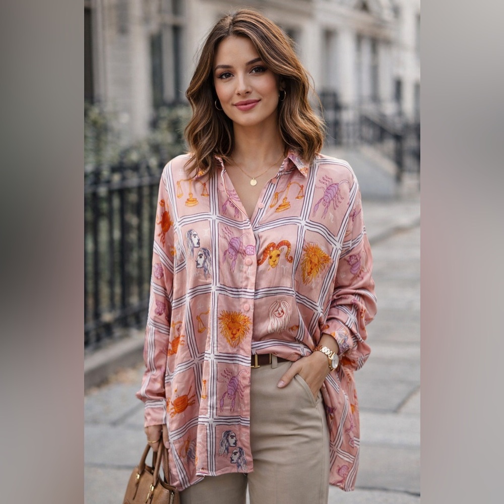 Corey Lynn Calter Pink and Orange Button Down Shirt